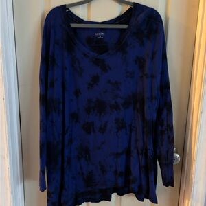 Calvin Klein Women's Navy Tie-Dye Long Sleeve Tee